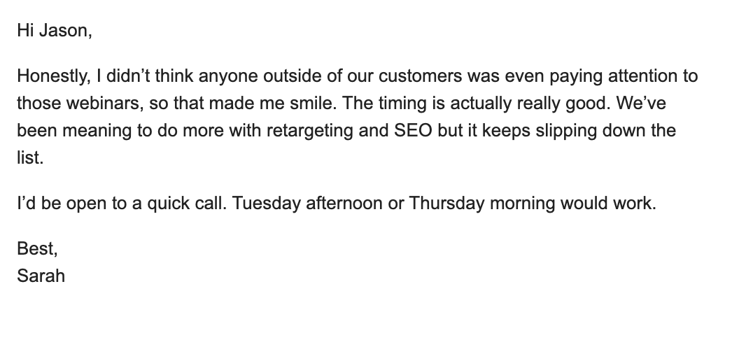 Client's positive response to the email