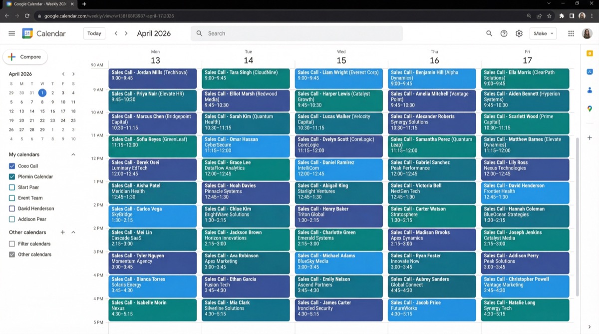 Calendar packed with booked sales calls